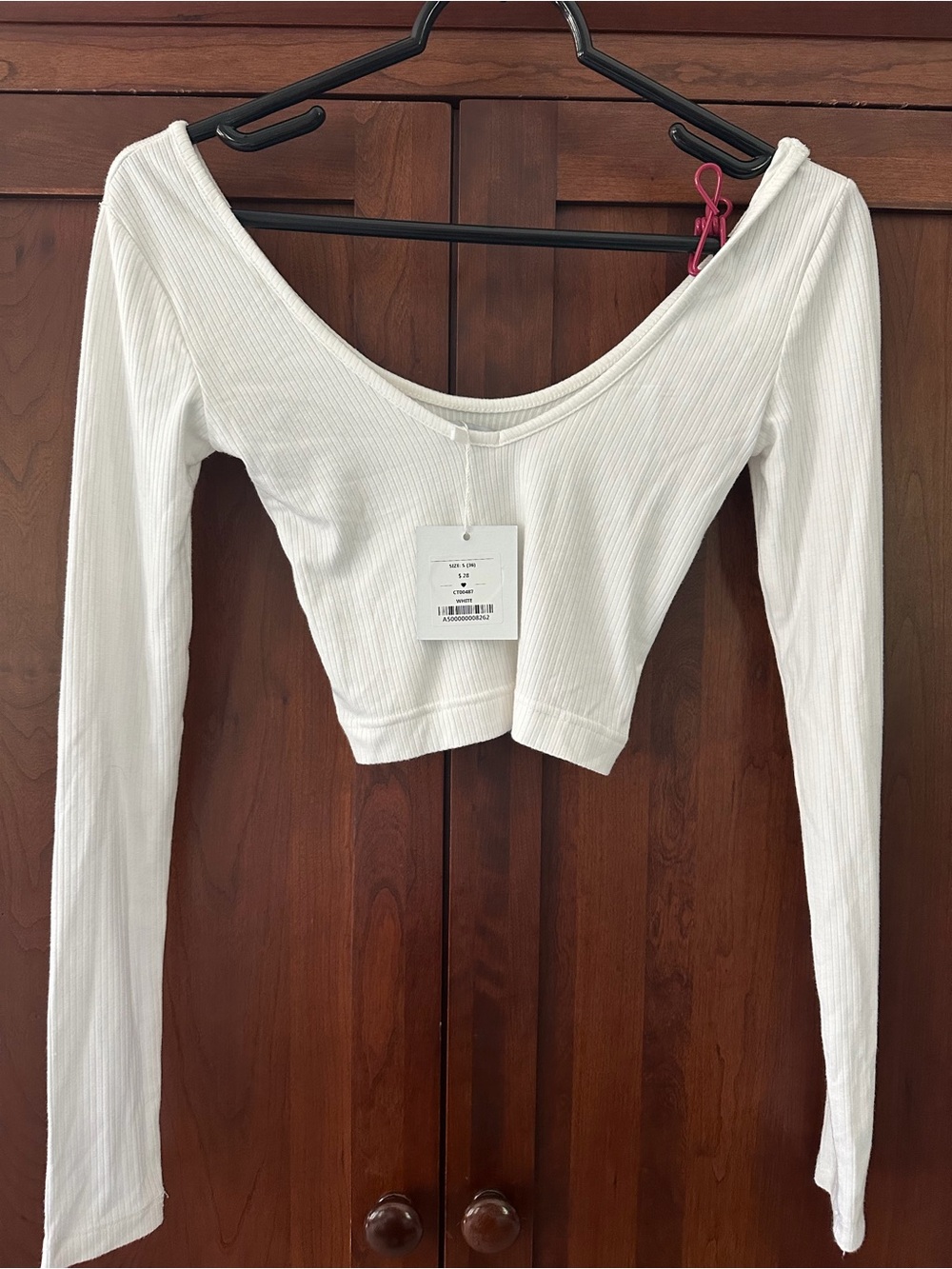 Adika White Ribbed Off-Shoulder Long-Sleeve Crop Top